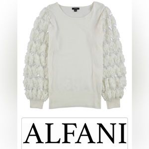Alfani Mesh Embellished Pullover Sweater Scoop Neck Petal Sleeve M